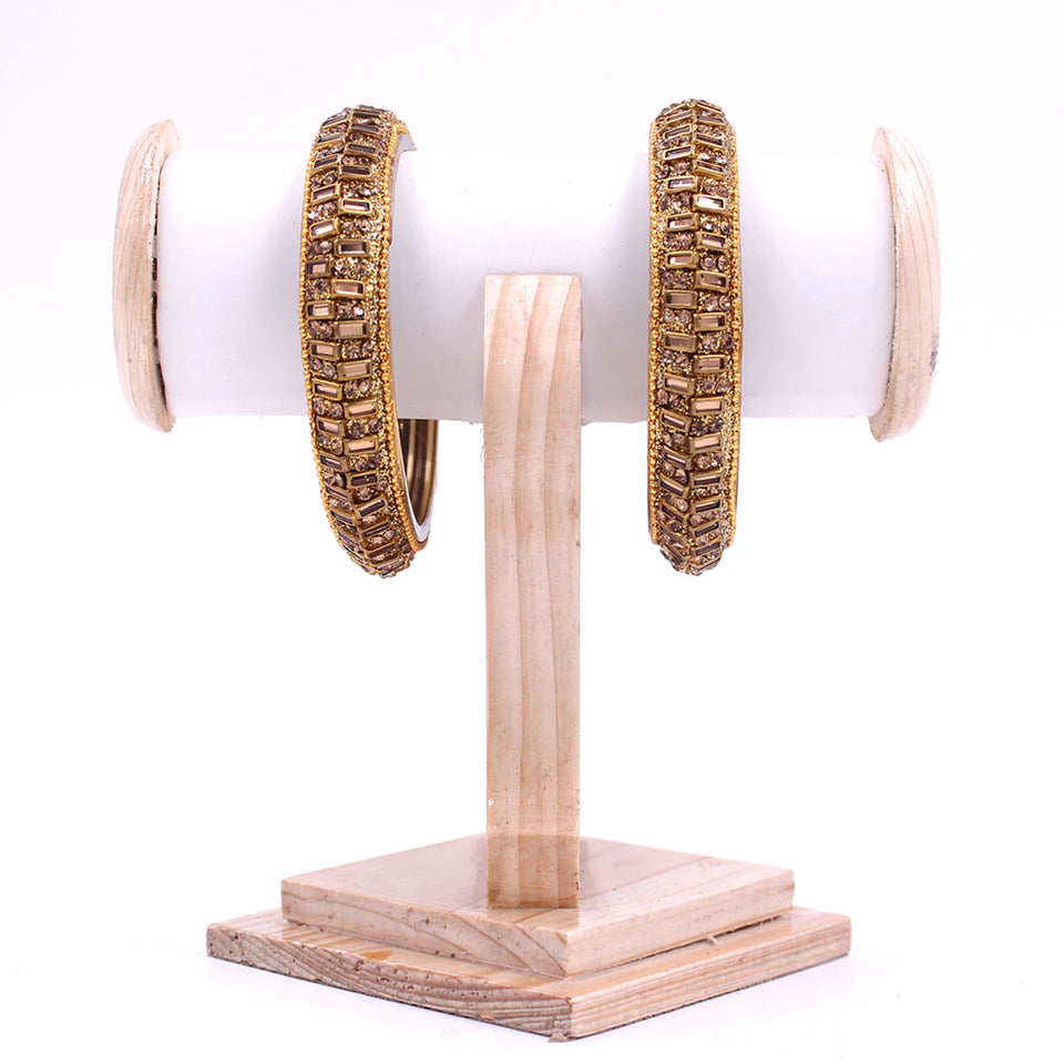 Pair of Golden Glass Bracelets with Rectangular Kundan by Leshya