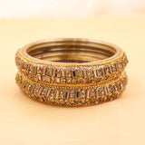 Pair of Golden Glass Bracelets with Rectangular Kundan by Leshya