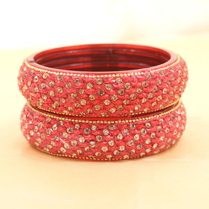 Pair of Glass Bangles with Running Stone Pattern by Leshya