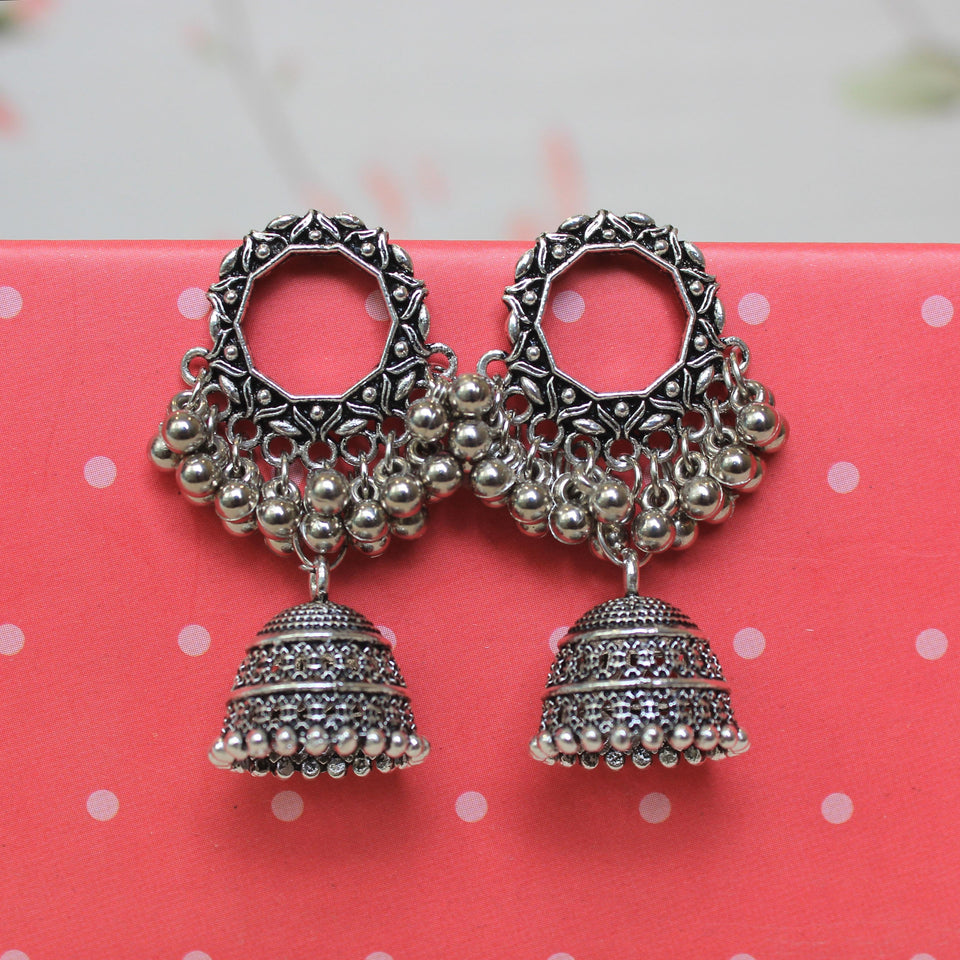Oxidized Silver Earring with Jhumki by Leshya
