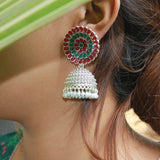 Traditional Oxidized Red-Green Jhumki Earring by Leshya