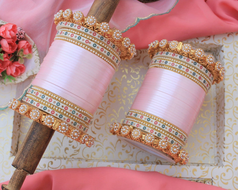 Bridal Chura with Pastel Colours and Pacheli Rajwada Kada