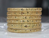 Set Of 6 Gold Dyed Bracelets With Intricate Floral Design