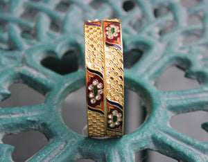 Set of 2 Gold Plated Bracelets with hand-painted enamel-work pattern for Daily use