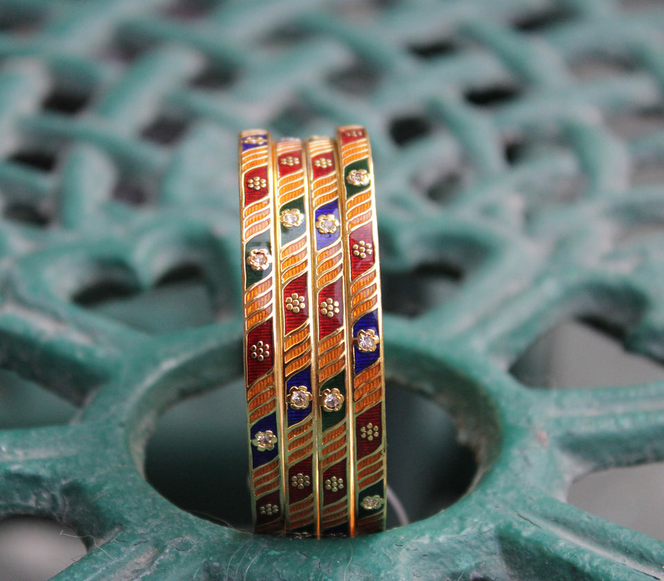 Set of 4 Hand-painted Meenakari Bracelets for Everyday Use