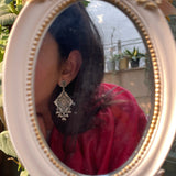 Oxidized Jhumki Earring with Sea Blue Stone