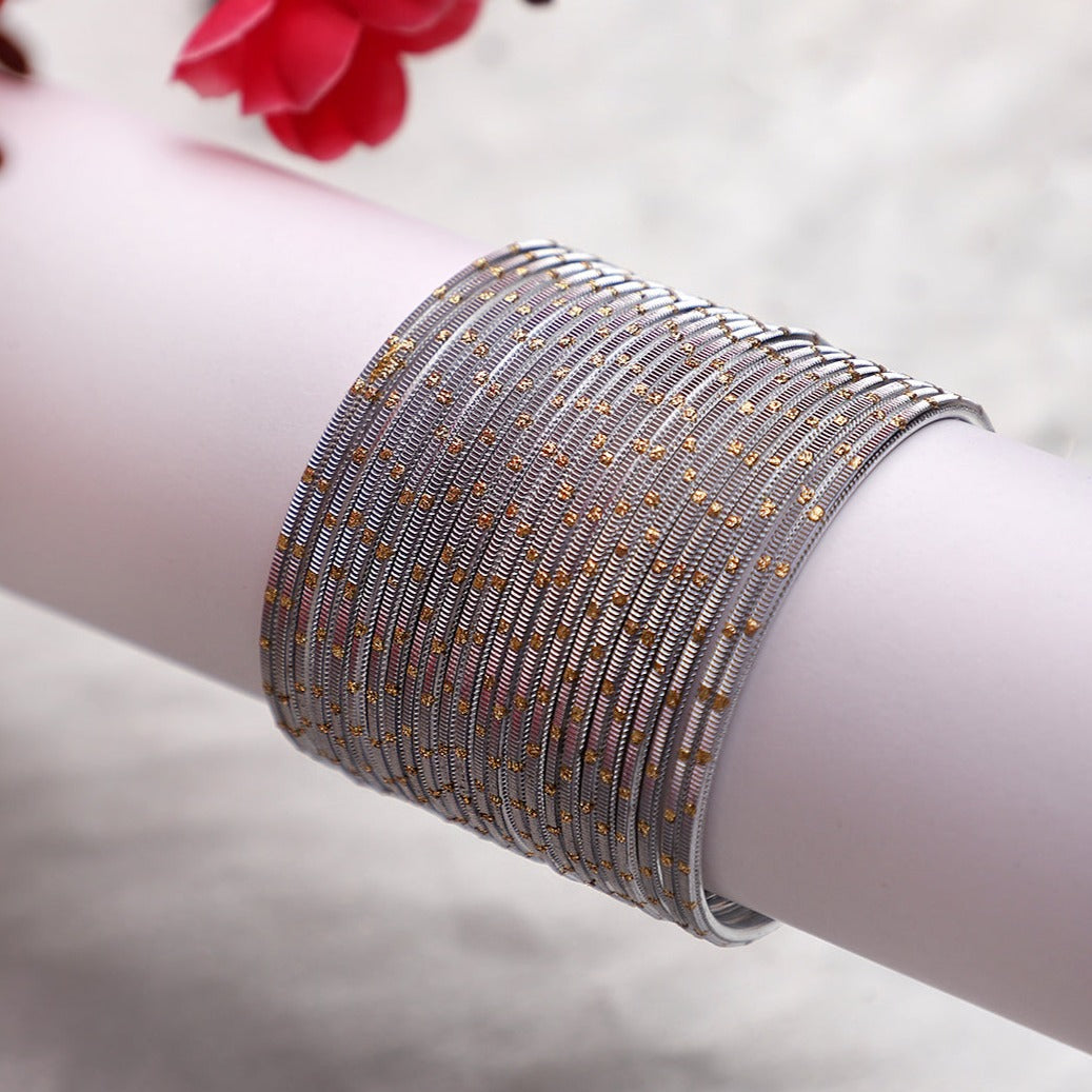 Set of 24 Dual Tone Bangles with Golden Glitter Boondh by Leshya