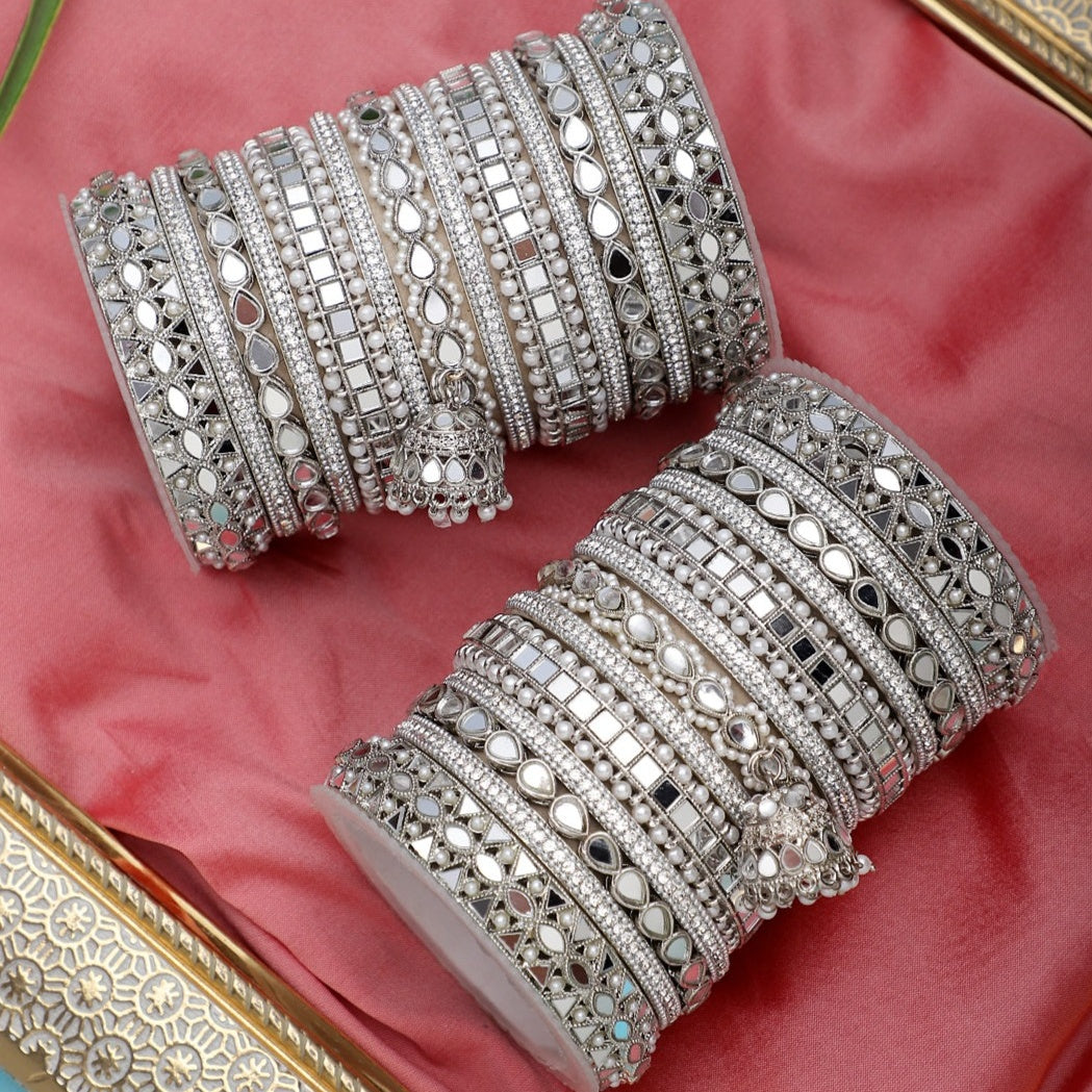 Traditional Mirror Bangle Set with Jhumki by Leshya