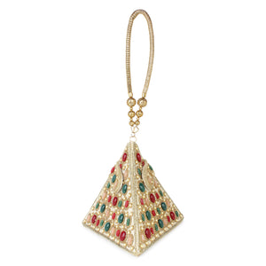 Golden Triangular Potli with embellished stones for the Bride by Leshya