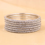 Brass Based Silver Coloured Bangles with Silver Stones by Leshya