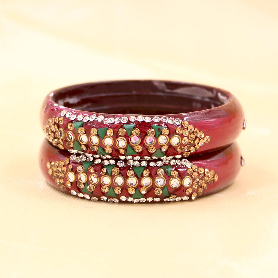 Pair of Brass Based Bracelets with Pattern Stones by Leshya
