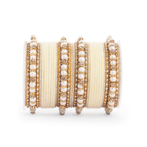 Traditional Velvet Bangle set with Pearl Bangles for Two Hands