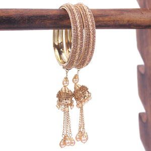 Traditional Rose Gold Stone Studded with pearl Jhumki by Leshya