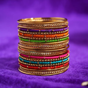 Set of 22 Multi Coloured Silk Thread Bangle set for both hands by Leshya