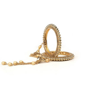 Set of 2 Brass Bracelets with Pear Latkans