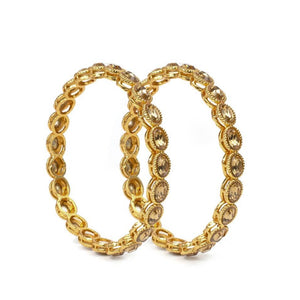 Set of 2 Golden Bracelets with Golden Kundan Stone