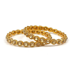 Set of 2 Golden Bracelets with Golden Kundan Stone
