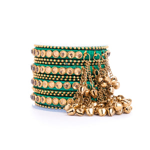 Set of 12 Silk Thread Bangles With Ghungroo designed for both hands by Leshya