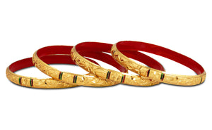 Guarantee Golden Dyed Bangles With Intricate Design And Enamel Undercoating In Multi-Color