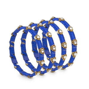 Set of 4 Silk Thread Bracelets with Kundan Style Stone