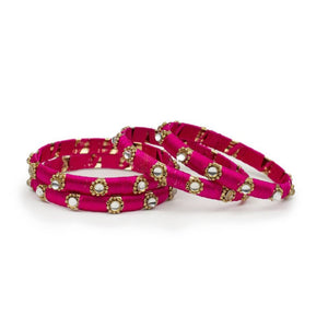 Set of 4 Silk Thread Bracelets with Kundan Style Stone