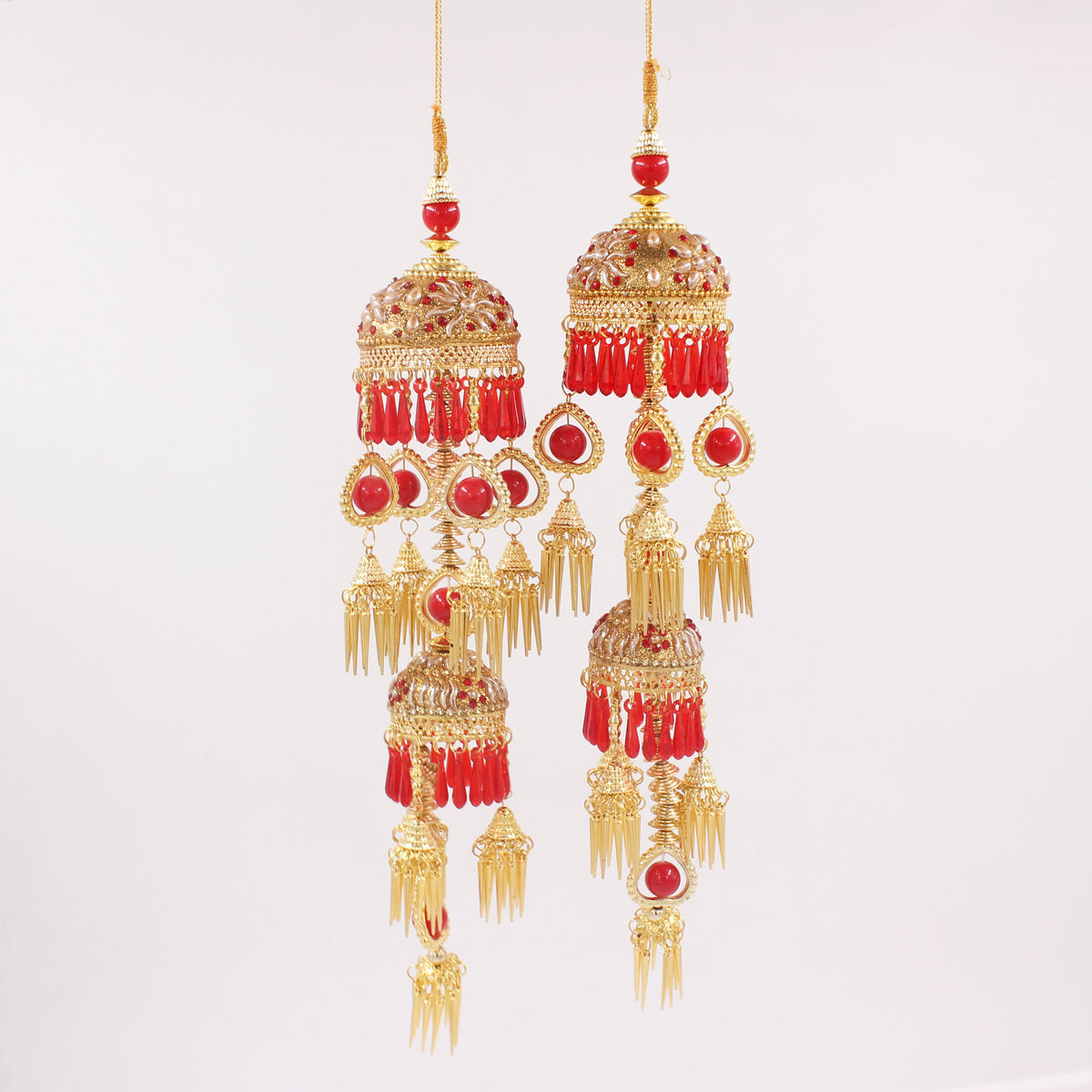 Traditional Jhumar Style Kaleere in Red and Golden by Leshya – BANGLES ...
