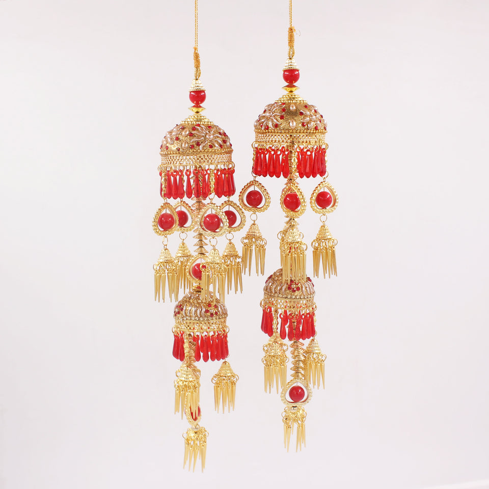 Traditional Jhumar Style Kaleere in Red and Golden by Leshya