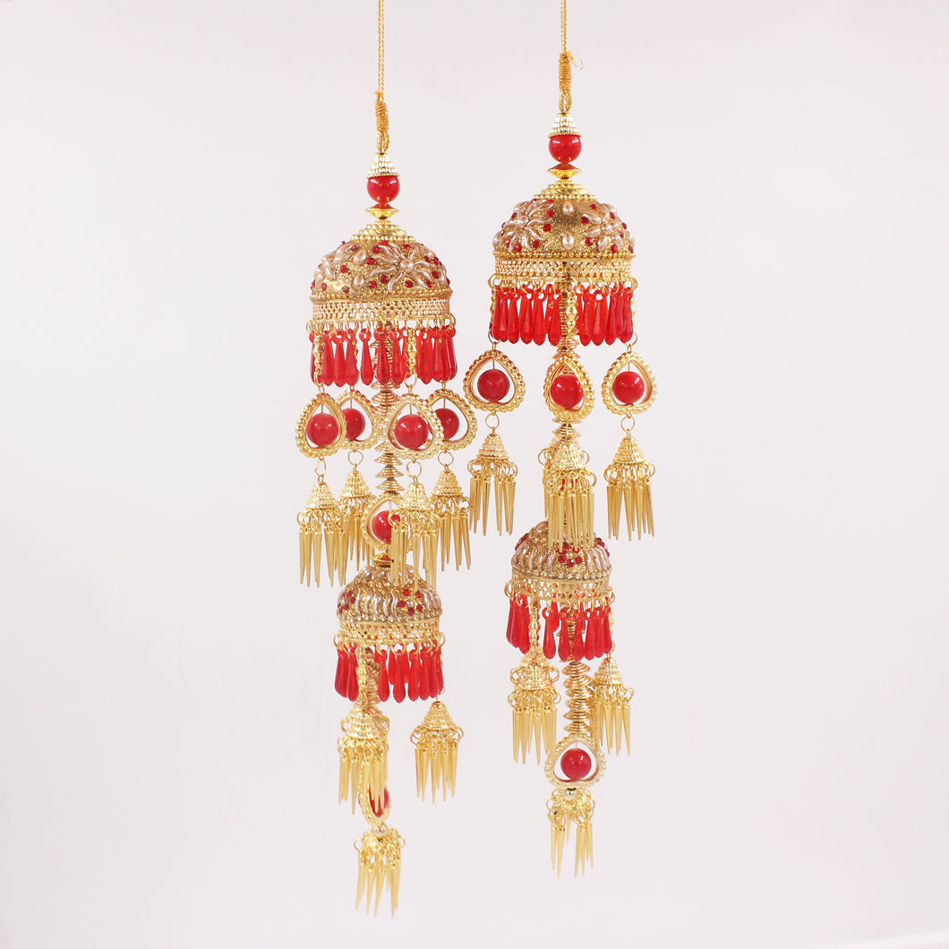 Traditional Jhumar Style Kaleere in Red and Golden by Leshya
