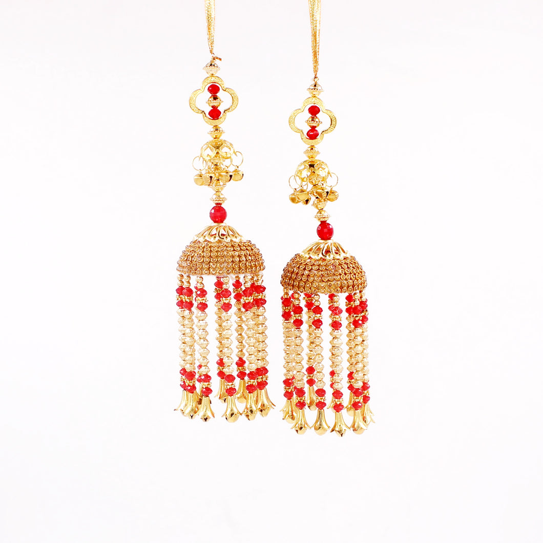 Traditional Red Jhumar Kaleere with white Moti Work by Leshya