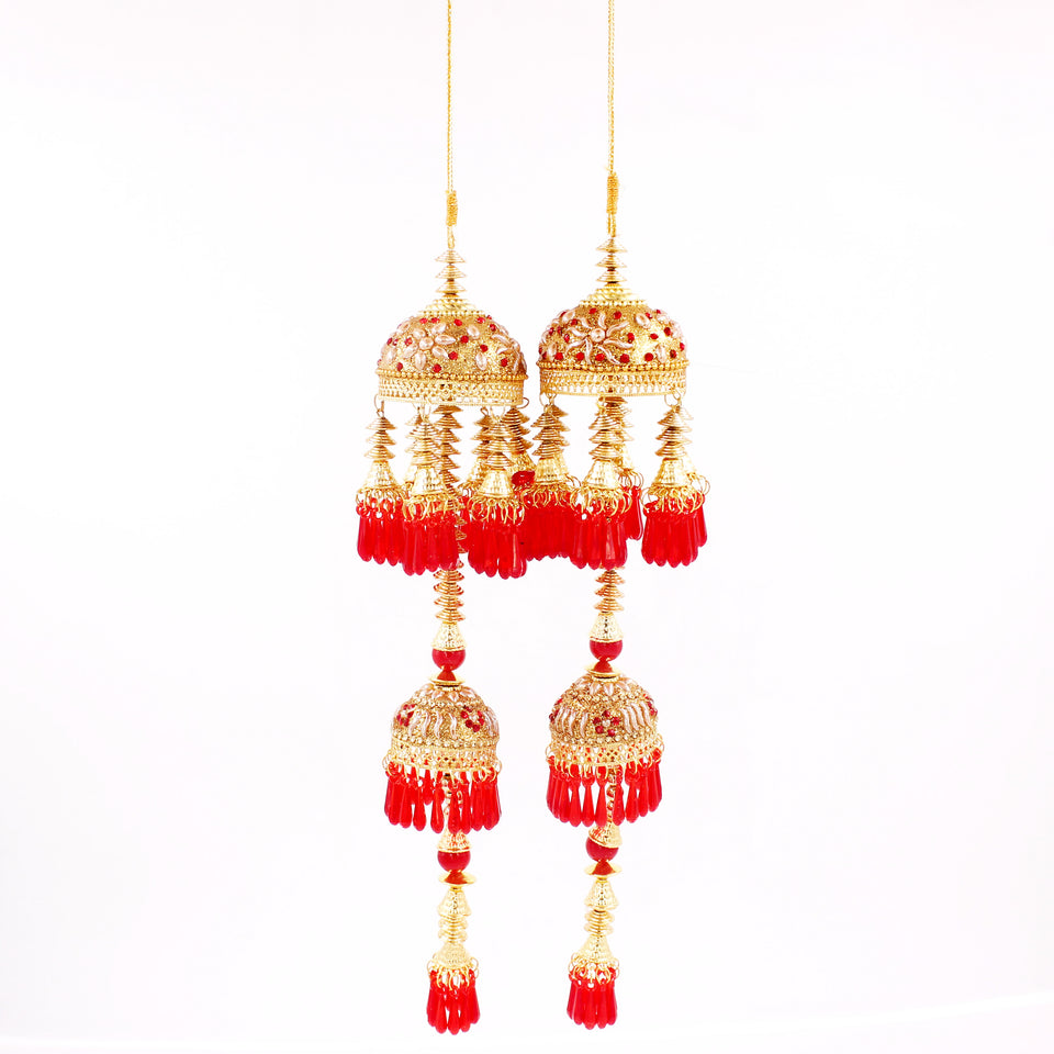 Traditional Two-Tier Jhumar Kaleere in Red by Leshya