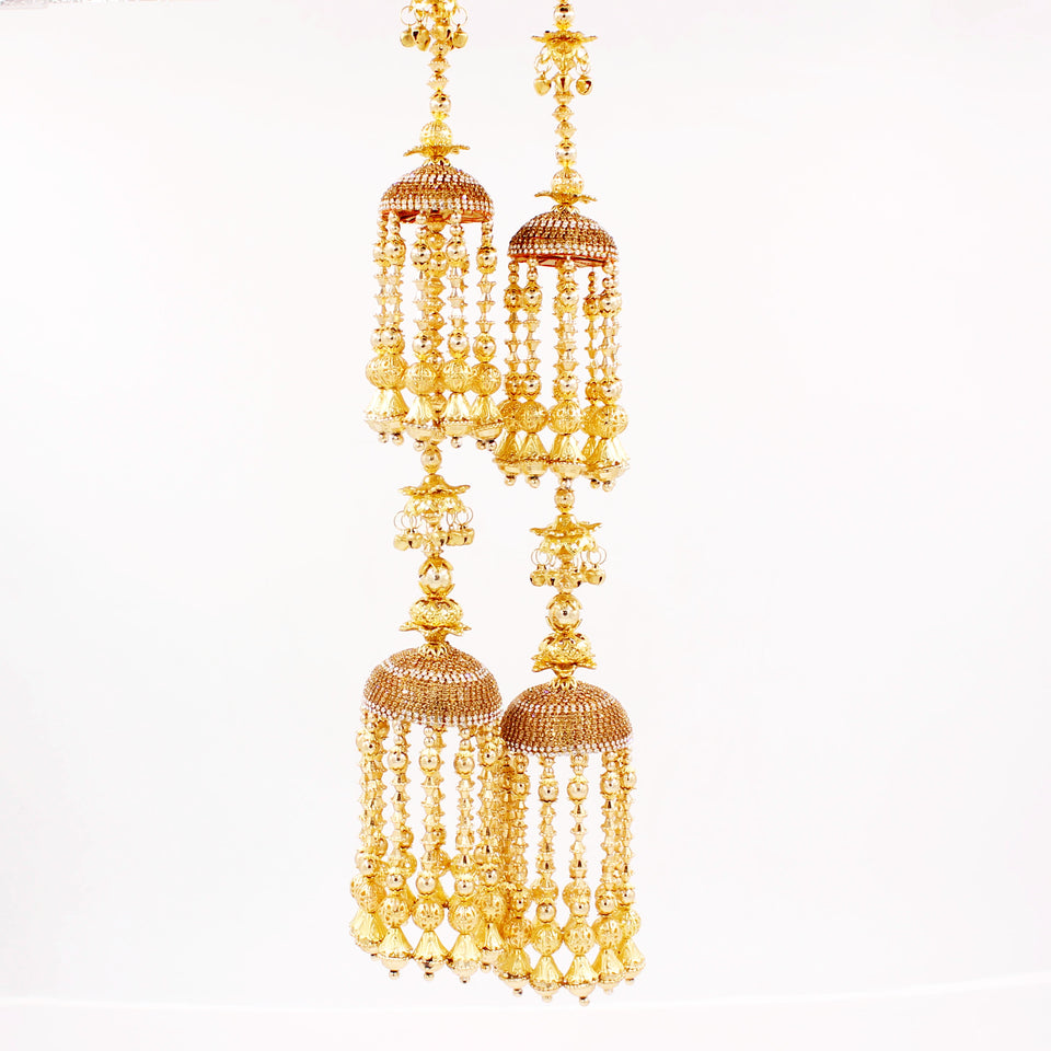 Traditional Two-Tier Jhumar Kaleere with Full Golden Bead hanging by Leshya