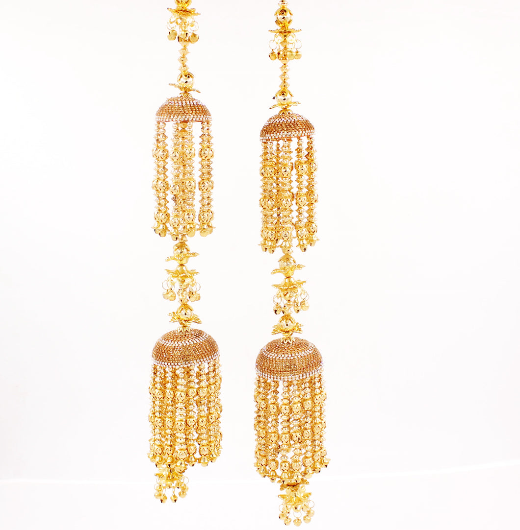 Traditional Two-Tier Jhumar Kaleere with Golden Beaded Hanging by Leshya