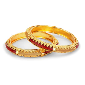 Traditional Red Kada Pair with Intricate Jaaliwork And Wire Mesh Design for Women by Leshya