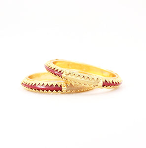 Traditional Red Kada Pair with Intricate Jaaliwork And Wire Mesh Design for Women by Leshya