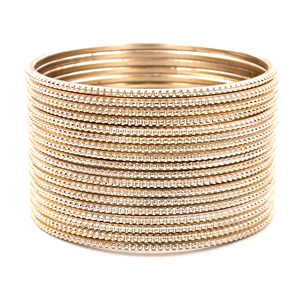 Set of 24 Plain Running Dotted One-Piece Metal Bangles by Leshya