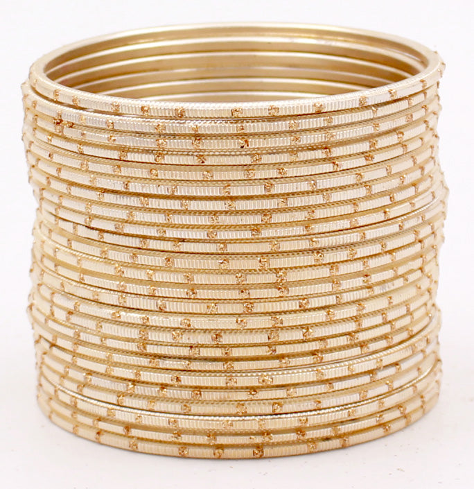 Set of 24 Dual Tone Bangles with Golden Glitter Boondh by Leshya