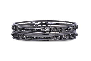 Set Of 2 Black Bracelet With Shining Stone For Work Wear