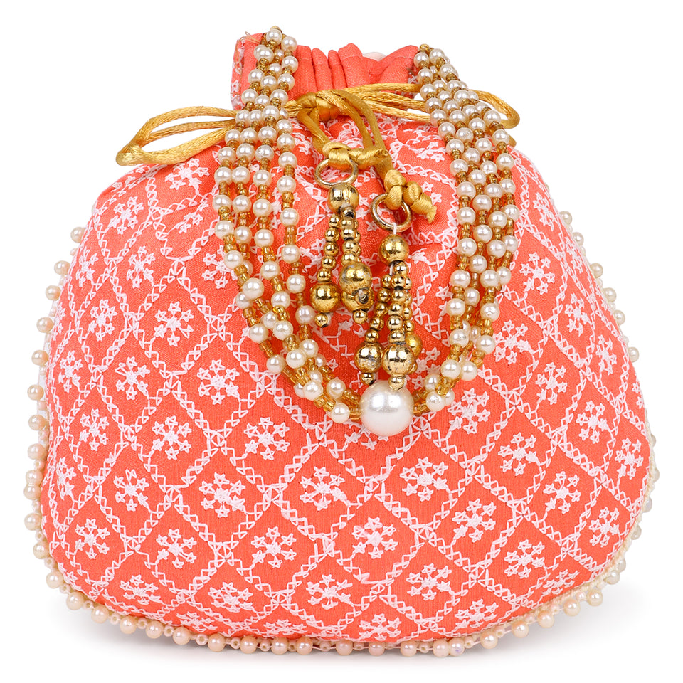 Embroided Potli with Running Beaded Pattern