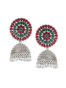 Traditional Oxidized Red-Green Jhumki Earring by Leshya