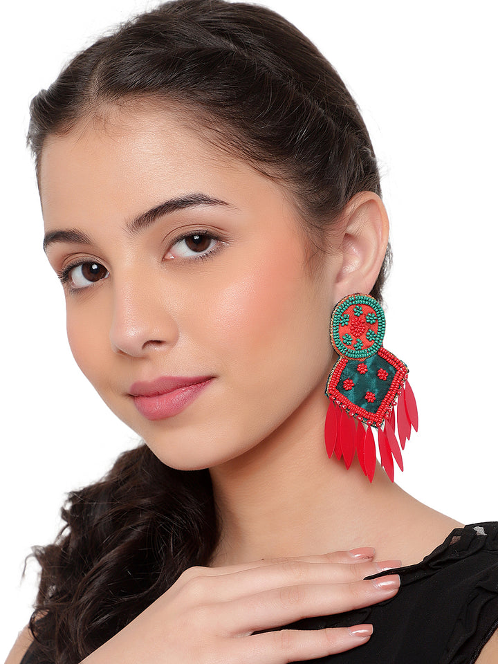 Traditional Handmade Red-Green Jhumki Earring by Leshya