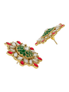 Traditional Red Green Earring with Mirrorwork by Leshya