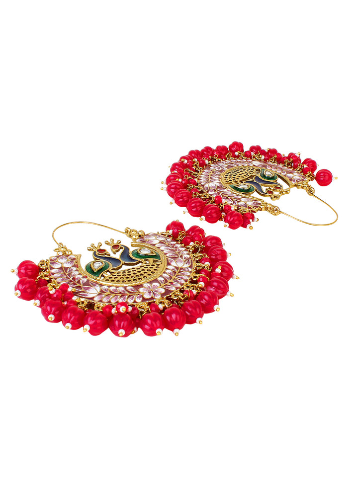 Meenakari Jhumki Earring with hanging beads by Leshya