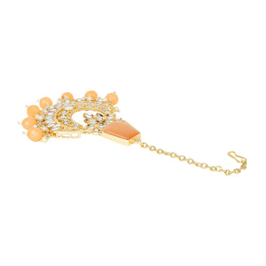 Peach Kundan necklace with Earring & Maang Tikka by Leshya