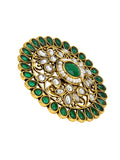 Intricate Green Kundan Ring in Free size by Leshya
