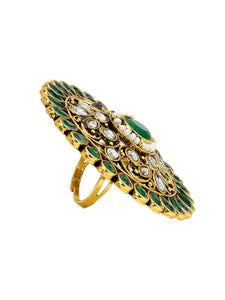 Intricate Green Kundan Ring in Free size by Leshya
