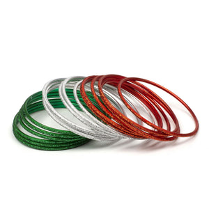 Set of 18 glitter bangles in Tricolor of Indian Flag
