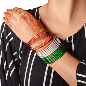 Set of 18 glitter bangles in Tricolor of Indian Flag