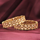 Traditional Antique Gold Bracelet Pair with Running Kundan Stones by Leshya