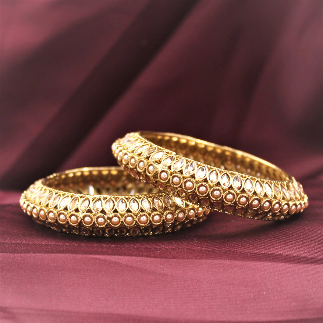 Classic Bracelet Pair with Pearls & Running Kundan in Pacheli style by Leshya (Plus Size)