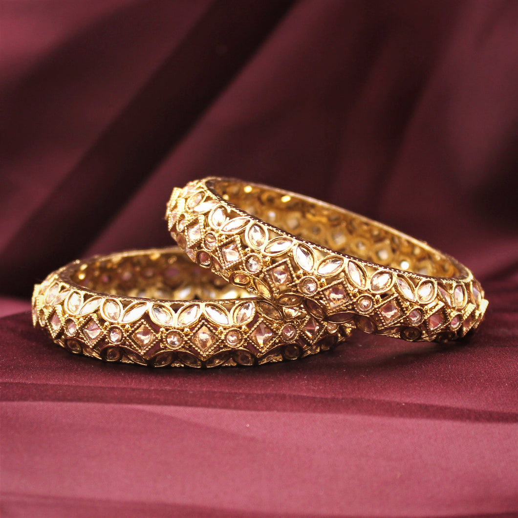 Classic Antique Gold Bracelet Pair with Running Kundan by Leshya